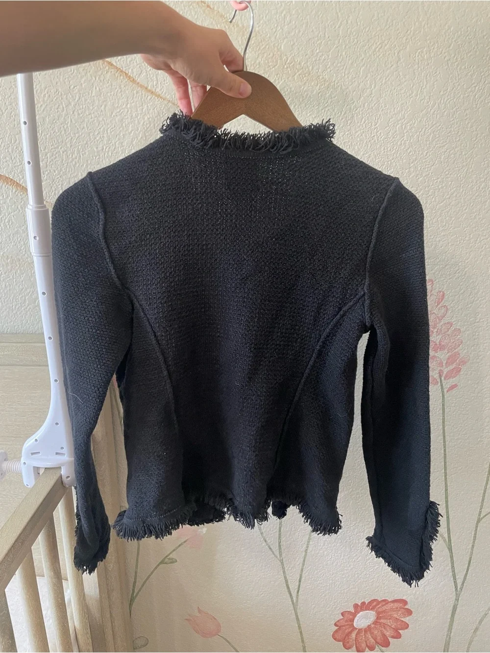 NIC+ZOE Black Fringed Knit Blazer Jacket